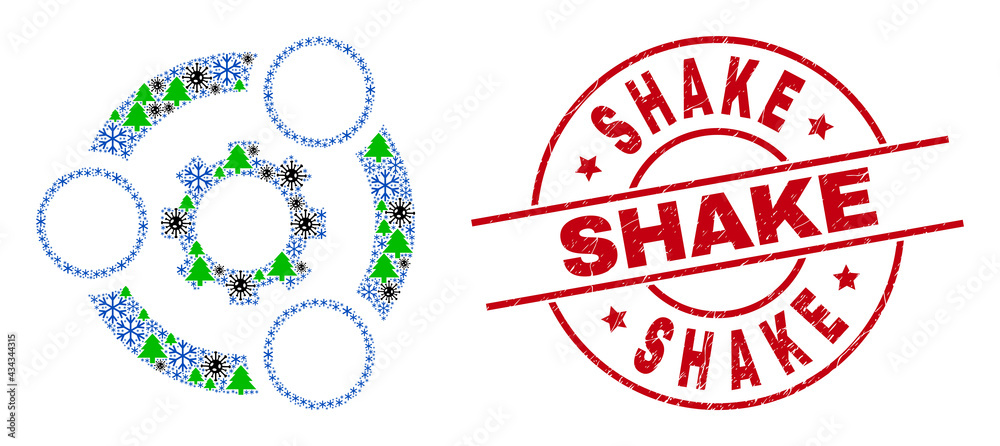 Winter Covid-2019 combination industrial cooperation, and distress Shake red round stamp seal. Collage industrial cooperation is created of virus, fir tree, and snow items. Winter Covid-2019 combination industrial cooperation, and distress Shake red round stamp seal. Collage industrial cooperation is created of virus, fir tree, and snow items.