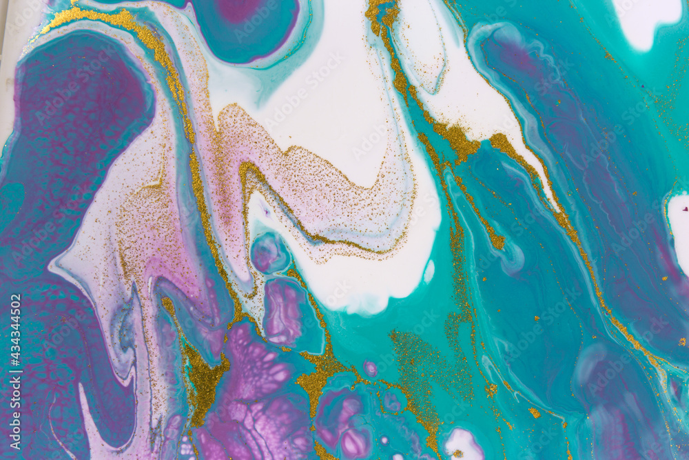 Marble blue and purple wave abstract background in sea style. Liquid close up ink pattern.
