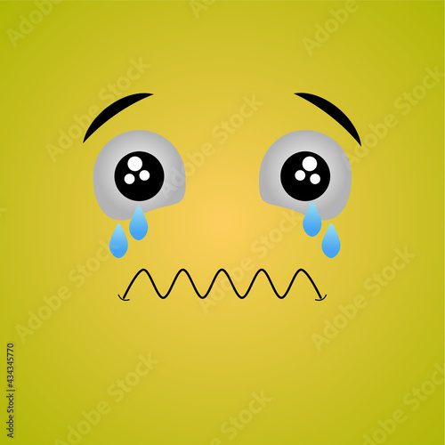 Cartoon face expression. Kawaii manga doodle character with mouth and eyes, sad cry face emotion, comic avatar isolated on yellow background. Emotion squared. Flat design.