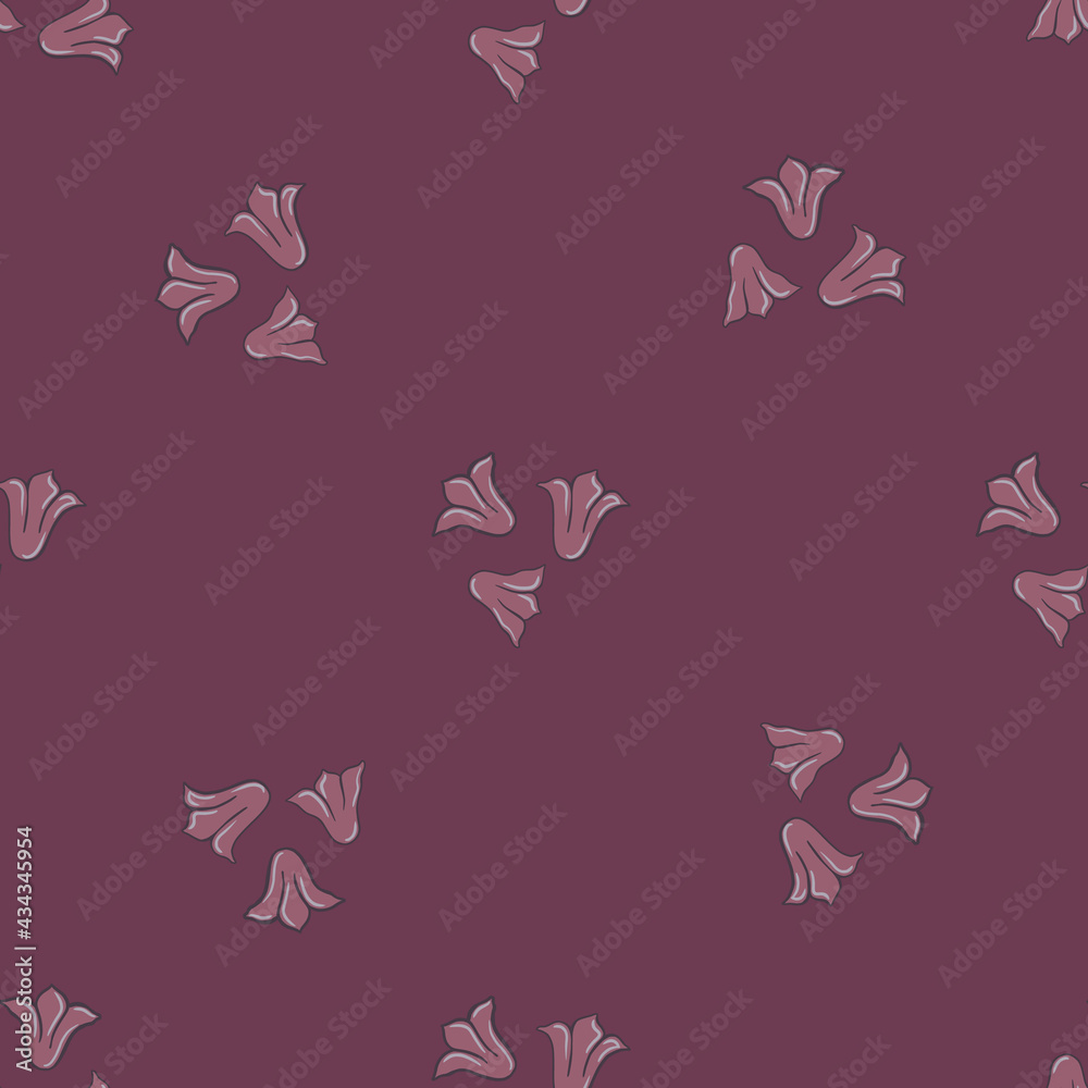 Minimalistic floral seamless pattern with doodle campanula wildflower ornament. Purple palette artwork.