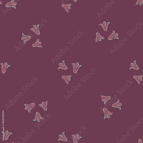 Minimalistic floral seamless pattern with doodle campanula wildflower ornament. Purple palette artwork.