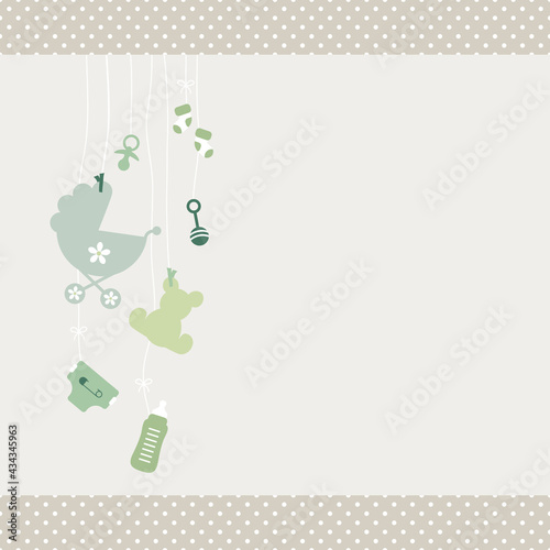 Links Hängende Babysymbole Unisex Grün Kanten Punkte Beige