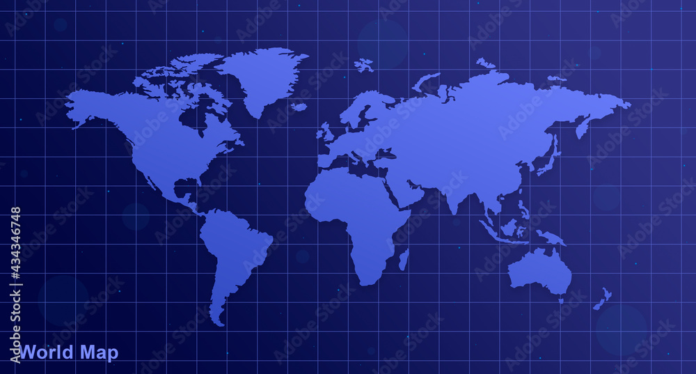 World map on mesh blue background with glare 3d
