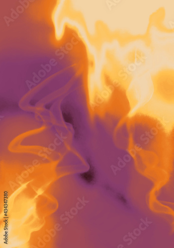 幻想的なオレンジ色の炎と紫がかった煙の背景イラスト
