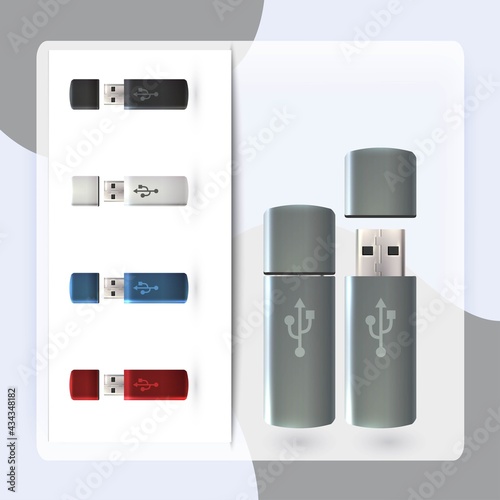 USB flash drive portable data devices set realistic decorative icons isolated vector illustration