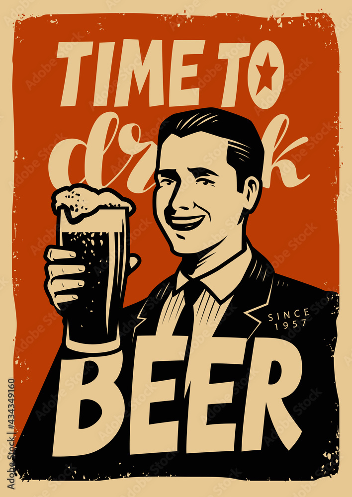 Retro beer poster. Vintage sign advertising cold ale. Pub concept vector  illustration Stock-vektor | Adobe Stock