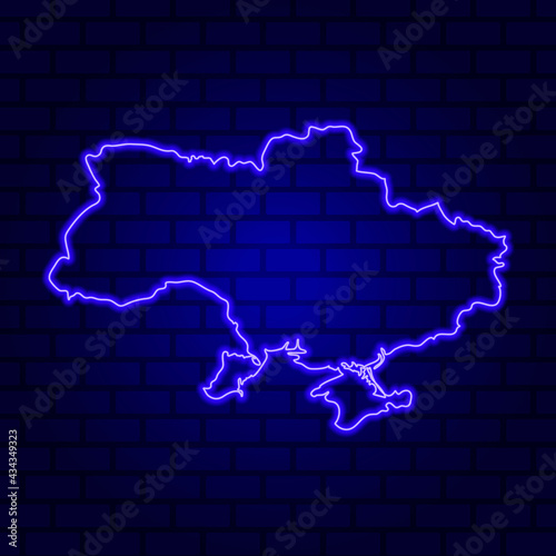 Ukraine glowing neon sign on brick wall background