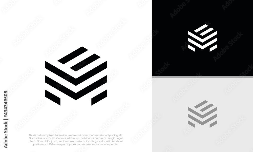 Initials M. ME logo design. Initial Letter Logo. Hexagon logo design Initials M. ME logo design. Initial Letter Logo. Hexagon logo design