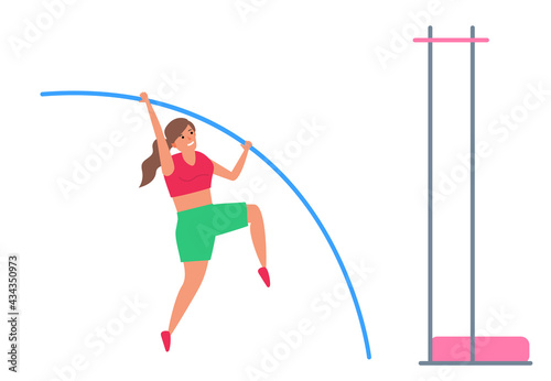 woman athlete pole vault jumping sport competition vector illustration