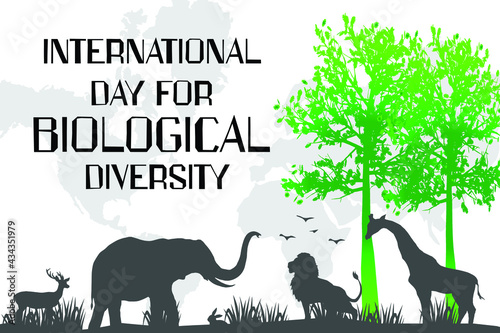 International Day for Biological Diversity vector art. silhouette of Wild animals. Biodiversity Poster.