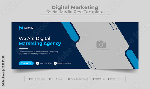 Digital marketing agency facebook cover photo design with creative shape or web banner for digital marketing business photo