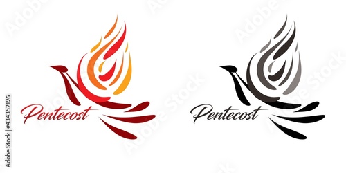 Pentecost Text with Holy Spirit Dove Cartoon Graphic Vector photo