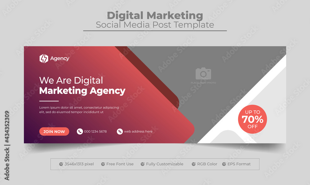 Digital marketing agency facebook cover design with gradient color or web banner for digital marketing business - obrazy, fototapety, plakaty 