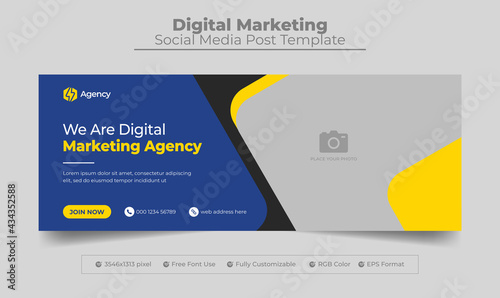 Digital marketing agency facebook cover photo design with creative shape and web banner template 