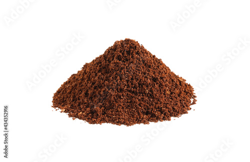 Coffee powder (ground coffee beans) isolated on the white background.