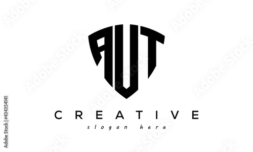 AUT letter creative logo with shield	