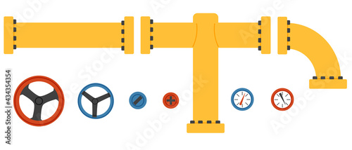 Valve pipes and sensors isolated vector illustration. Pipe sections connected design elements. 