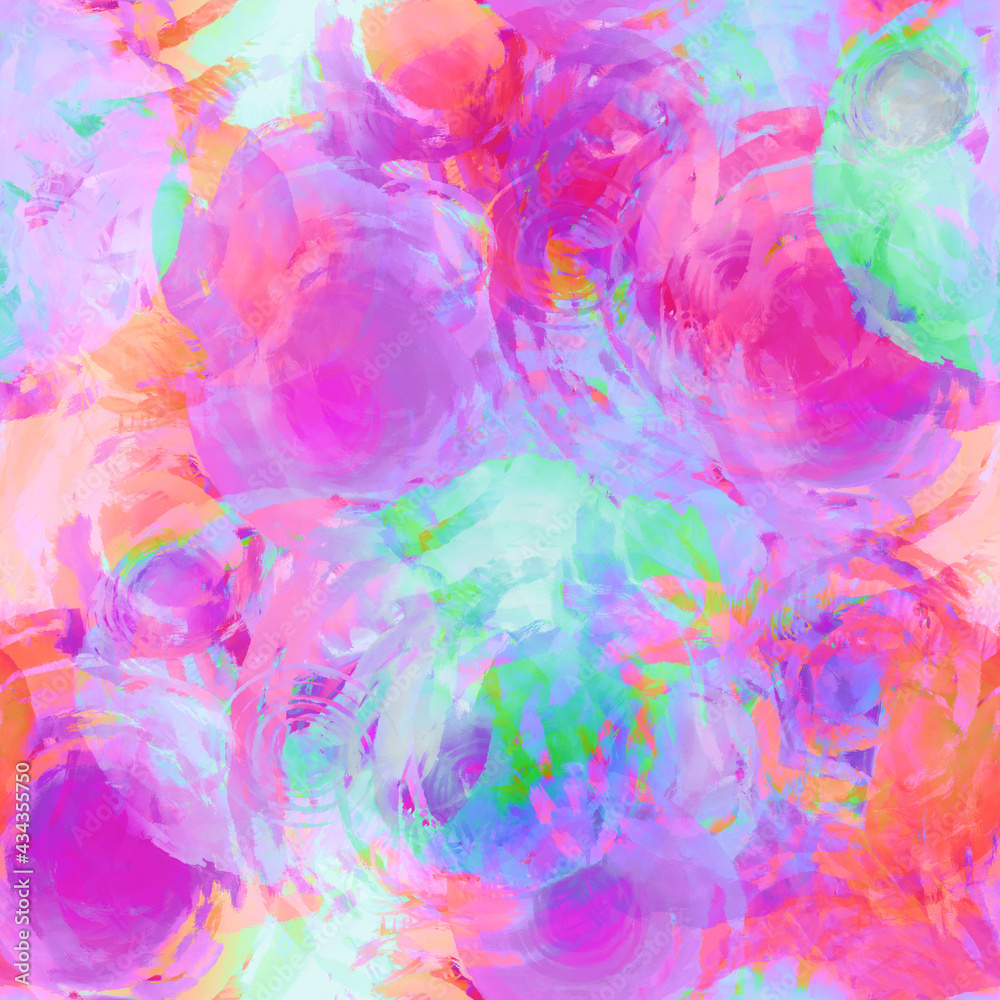 Abstract artistic background, round, blurred, interpenetrating, painting, bright, color, illustration, paint, pattern, all over.