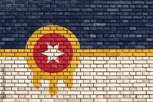 flag of Tulsa, Oklahoma painted on brick wall photo