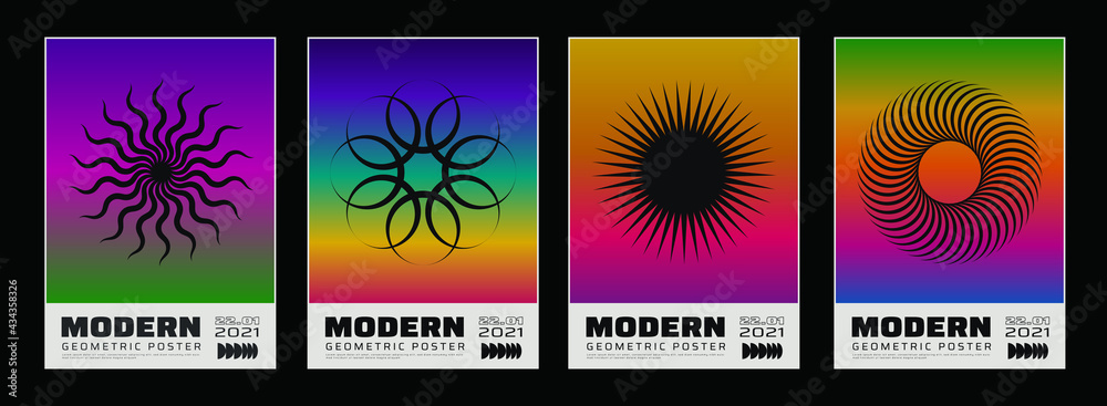 Minimal abstract rave posters set. Swiss Design composition with ...