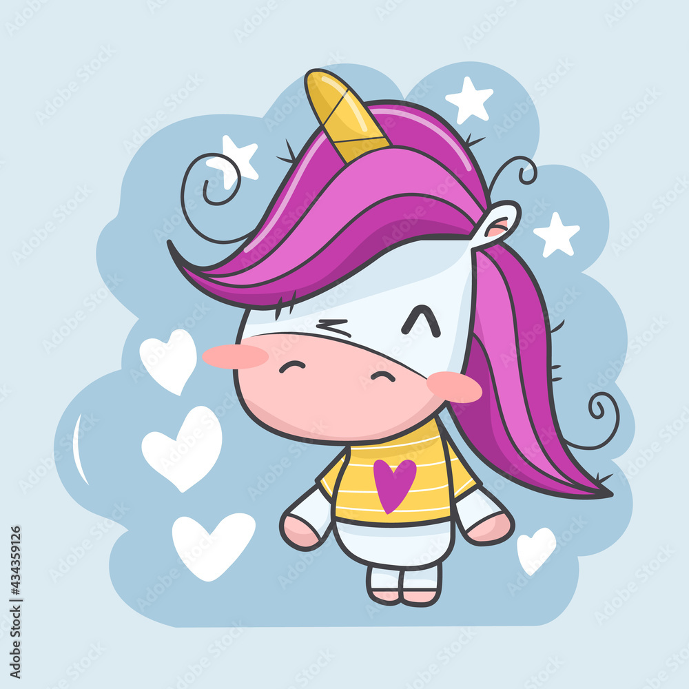 Cute unicorn illustration with stars and hearts Cute unicorn illustration with stars and hearts