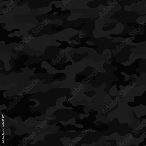 Abstract camouflage, black digital vector pattern, seamless background.