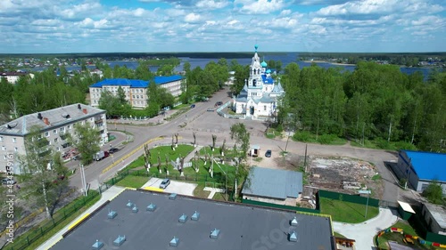 Flying over a Russian village on a drone.