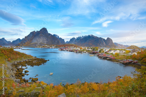 Beautiful colourful view of Reine landscape in Lofoten Islands