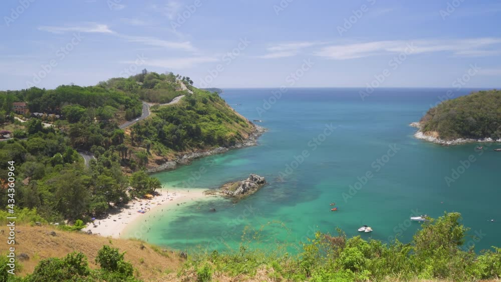 Clear blue Andaman sea and secret Yanui Beach from Windmill Viewpoint near Laem Promthep Cape, Phuket, Thailand Clear blue Andaman sea and secret Yanui Beach from Windmill Viewpoint near Laem Promthep Cape, Phuket, Thailand
