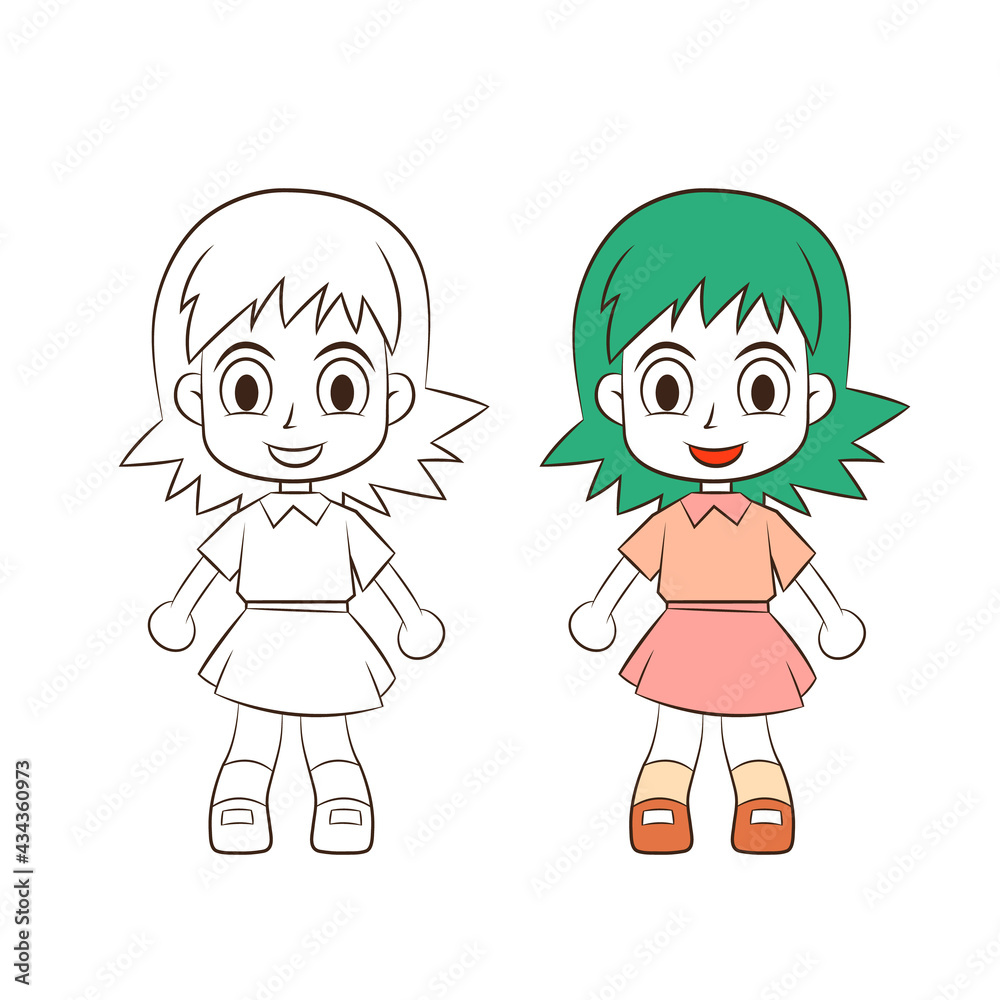 cute cartoon girl on white background, vector llustration. cute cartoon girl on white background, vector llustration.
