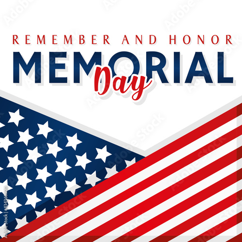 Memorial day poster with a badge with the flag of USA