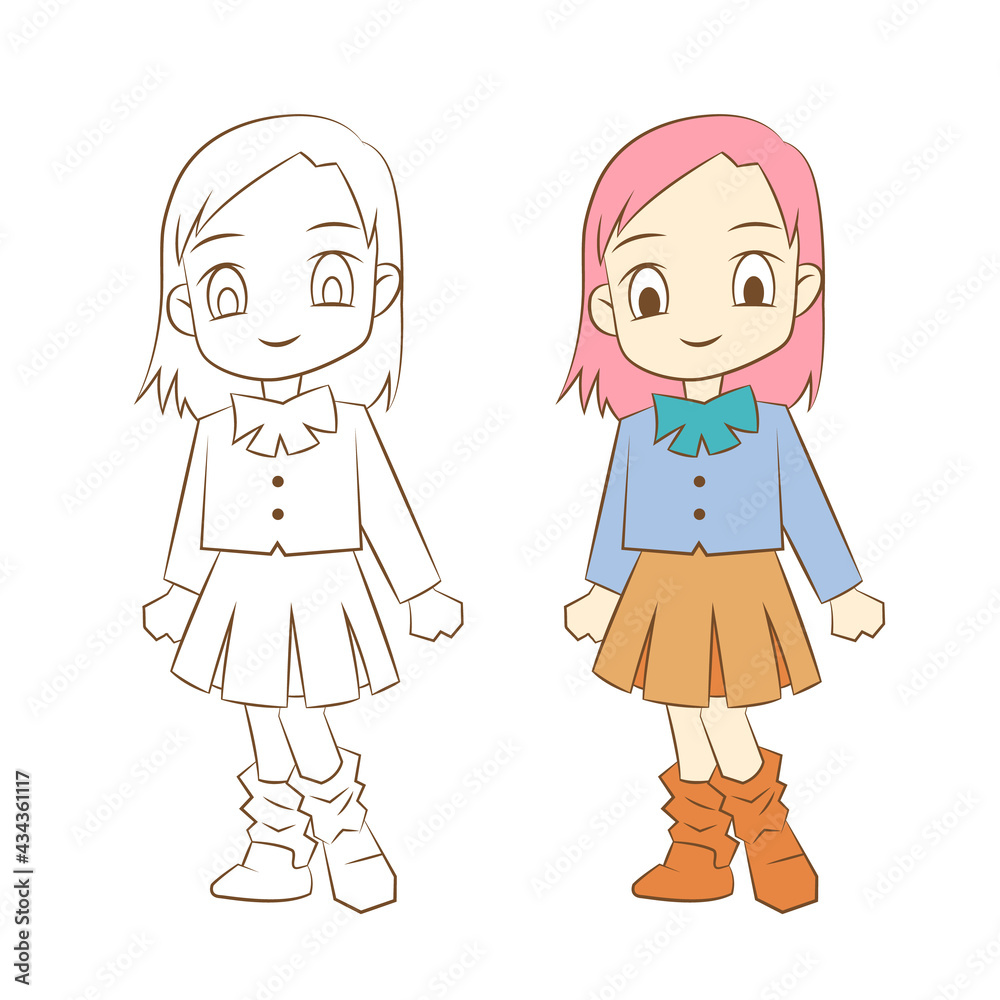 cute cartoon girl on white background, vector llustration. cute cartoon girl on white background, vector llustration.