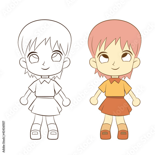 cute cartoon girl on white background, vector llustration.