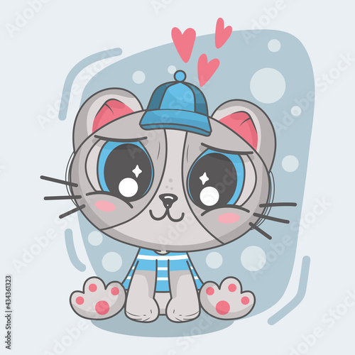 Cute lovely cat cartoon illustration.