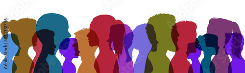 Silhouette profile group of men and women of diverse culture. Concept of racial equality and anti-racism. Multicultural society, friendship. Diversity multiethnic and multiracial people - vector