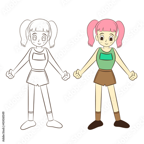 cute cartoon girl on white background, vector llustration.