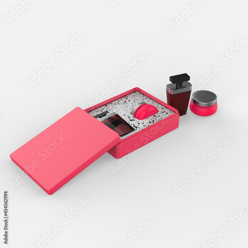 Blank cosmetic gift set box for branding, 3d illustration.