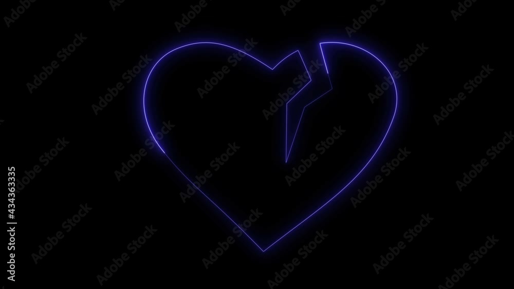 Dynamic glow effects of the contour of the broken hearton a black background. Neon design elements. Futuristic glowing background. Looped Dynamic glow effects of the contour of the broken hearton a black background. Neon design elements. Futuristic glowing background. Looped