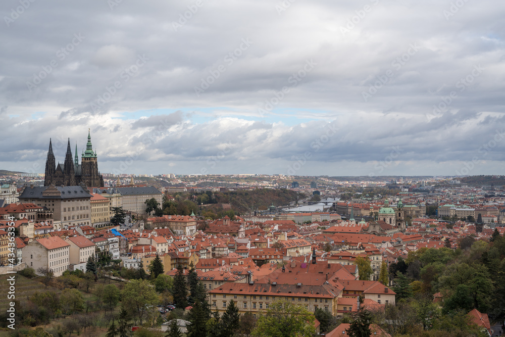 City view of Prague on a cloudy day