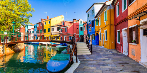Fototapeta Naklejka Na Ścianę i Meble -  Most colorful traditional fishing town (village) Burano - Island near of Venice. Italy.