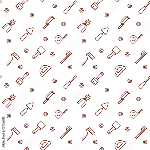 Seamless pattern with work tools. Isolated working equipment on white background. Vector illustration for wallpaper