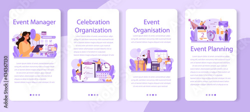 Event management mobile application banner set. Celebration