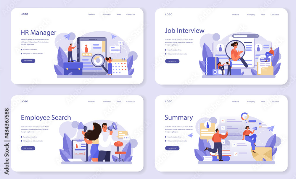 Human resources web banner or landing page set. Idea of recruitment Human resources web banner or landing page set. Idea of recruitment