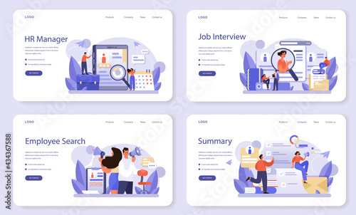 Human resources web banner or landing page set. Idea of recruitment