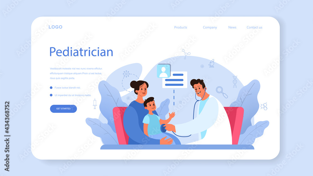 Pediatrician web banner or landing page. Doctor examining a child Pediatrician web banner or landing page. Doctor examining a child