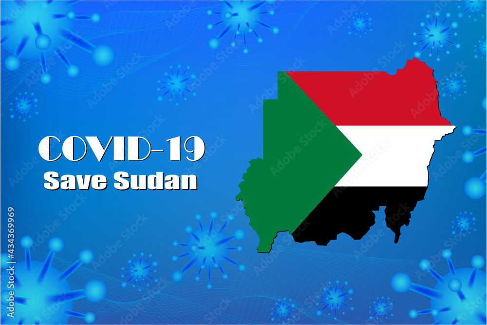 Save Sudan for stop virus sign. Covid-19 virus cells or corona virus and bacteria close up isolated on blue background,Poster Advertisement Flyers Vector Illustration.