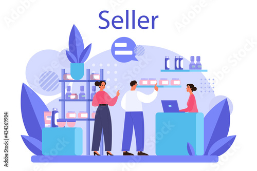 Seller concept. Professional worker in the supermarket, shop, store. photo