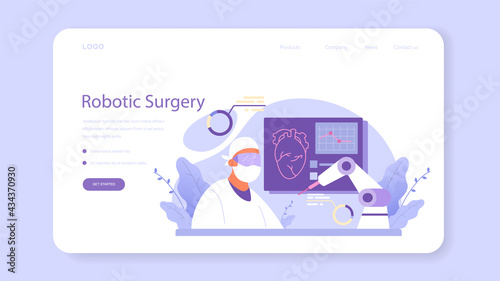 Surgeon web banner or landing page. Doctor performing medical operations