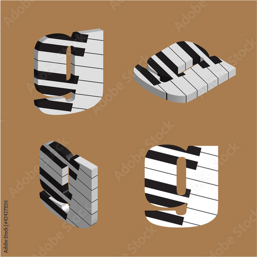 Abstract vector alphabet - g made from piano - alphabet set
