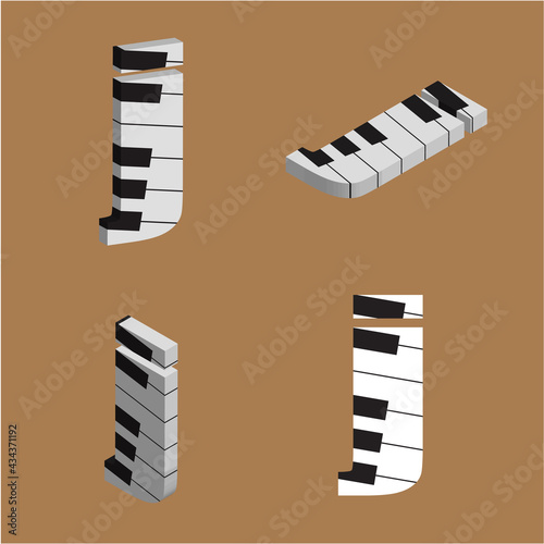 Abstract vector alphabet - j made from piano - alphabet set